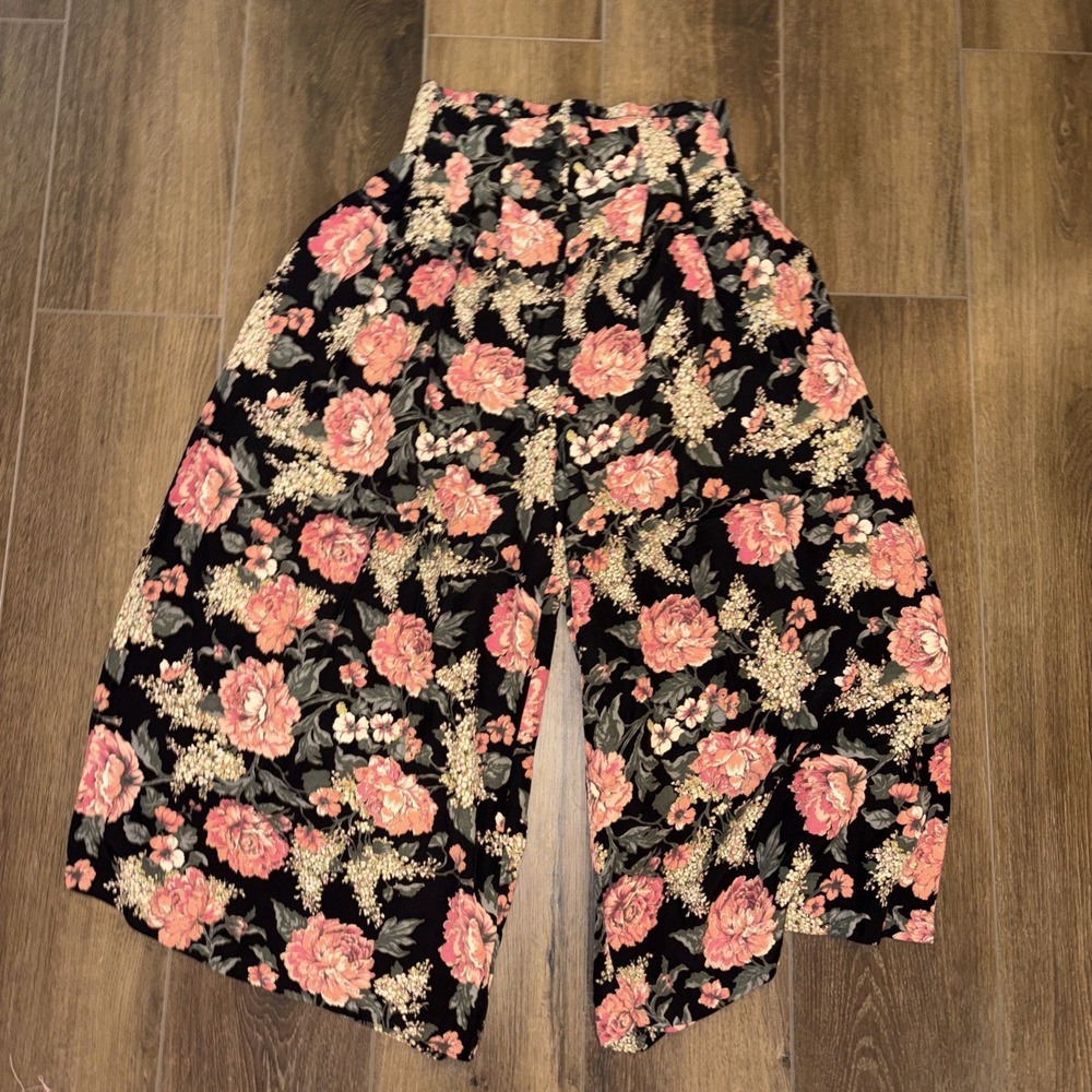 Vintage Forenza Wide Leg Culotte Pant Women's Small Floral Palazzo Gaucho